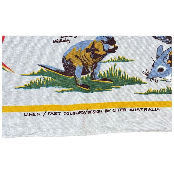 Vintage Wildlife Of Australia Linen Tablecloth Wall Hanging Koala Bear 52” X 45” - Picture 7 of 9